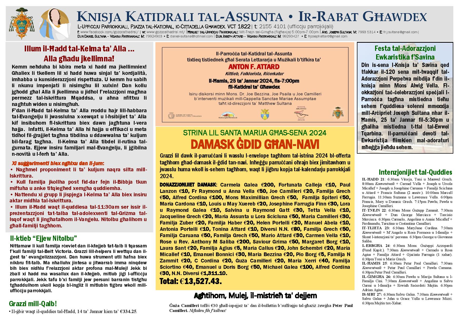 Bullettin 21 ta' Jannar 2024