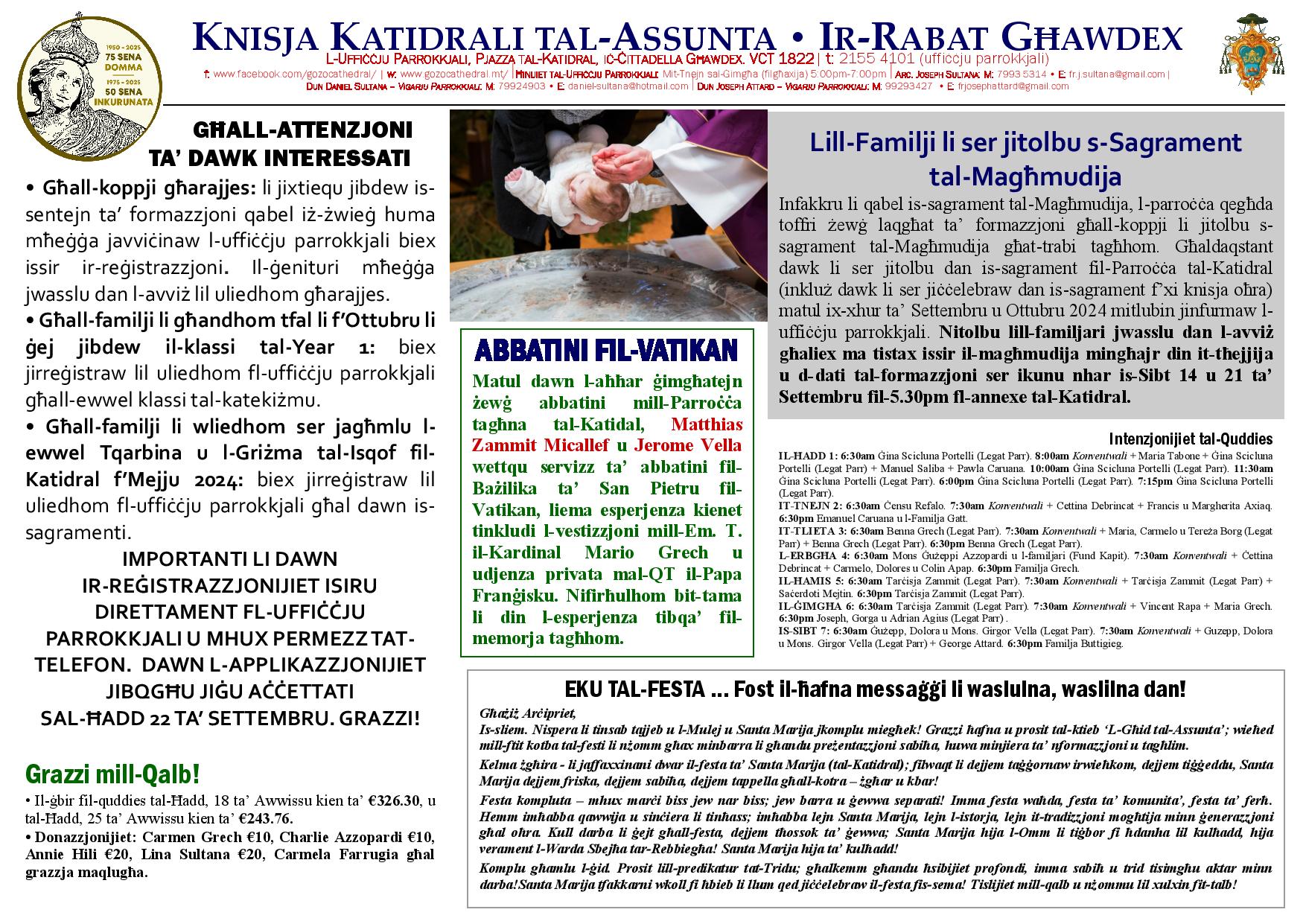 Bullettin 1 ta' Settembru 2024