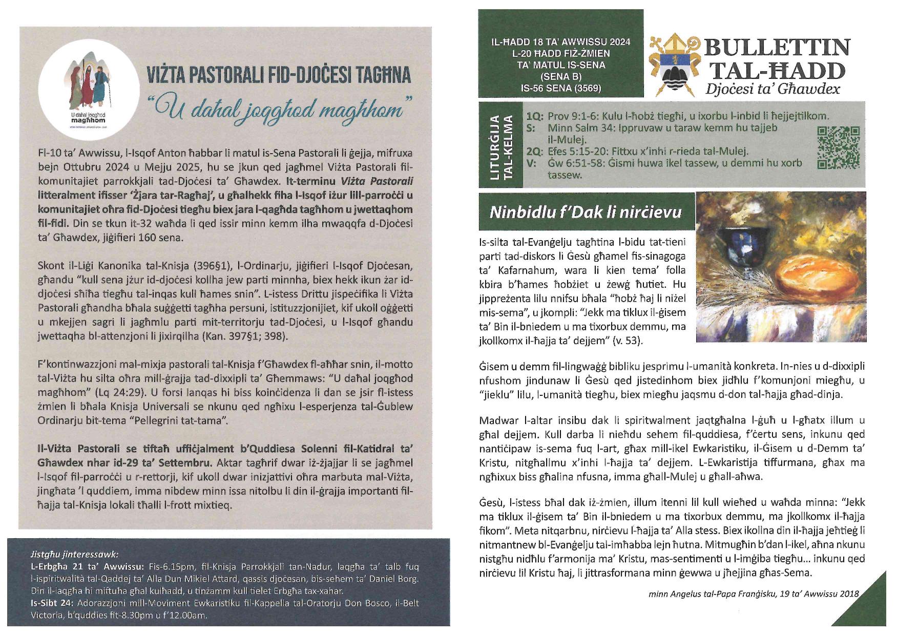 Bullettin Ħadd 18 ta' Awwissu 2024